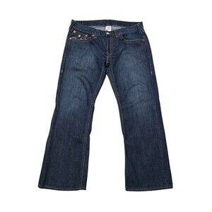 True Religion Boot Cut Jeans Mens 36x30 Made In USA Dark Thick Pocket Stitching